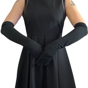 Vintage Fownes Embraceable Black Elbow-Length Long Formal Gloves 19" Size S/M